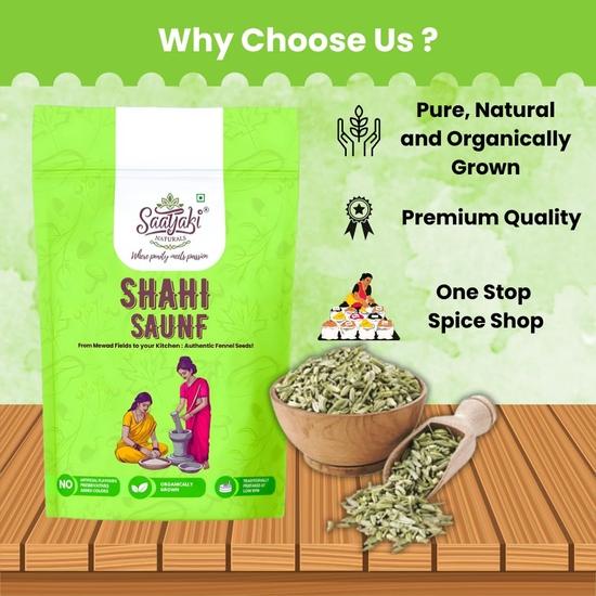 Saatyaki Naturals Organic Fennel Seeds -800gm | Pure & Natural Sabut Saunf/Moti Saunf/Moti Sonf | Refreshing & Aromatic Variyali/Sombu/Badishep