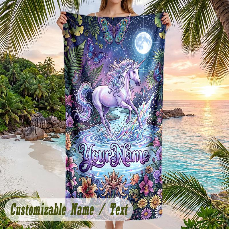 Magical Stars Friends Theme Quick Dry Beach Towel Custom Name Text Print Large Sand Resistant Towel Beach Vacation