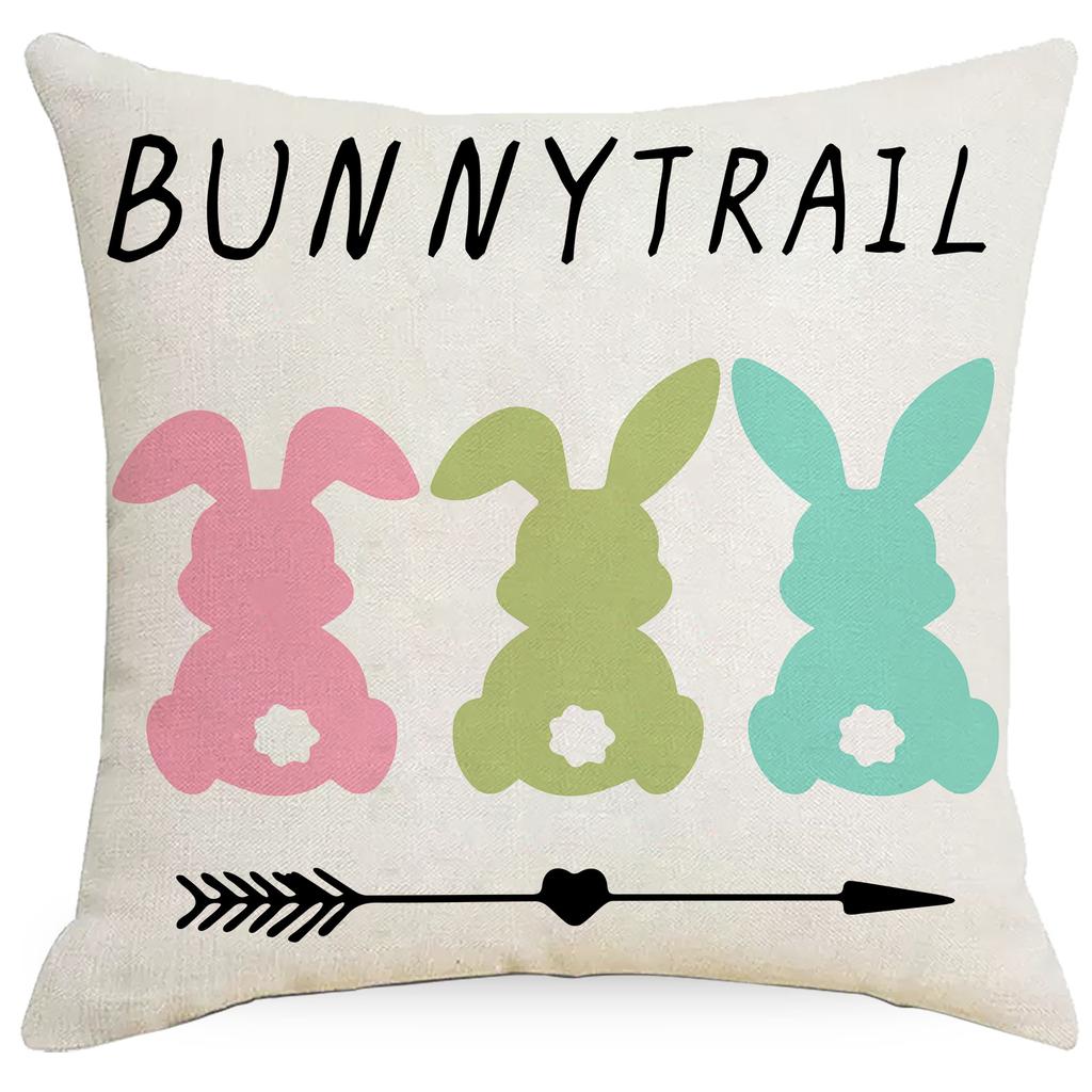 New Easter Pillowcase Rabbit Easter Egg Line Printed Fabric Sofa Pillow Cushion Cover