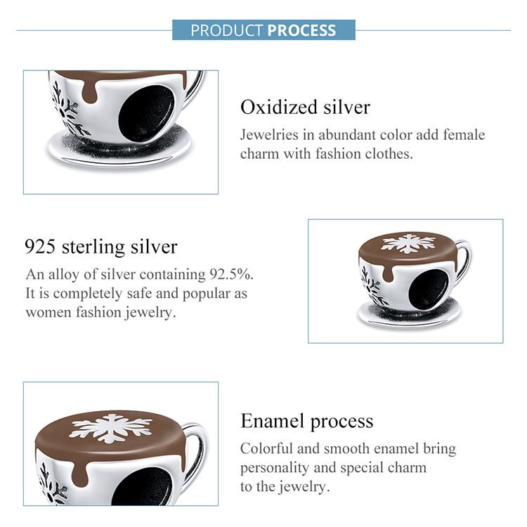 Подвеска на кофейную чашку Bamoer из натурального серебра 925 пробы подходит для оригинального браслета 3 мм, ароматный и вкусный зимний кофе - лучший подарок для вашего любовника