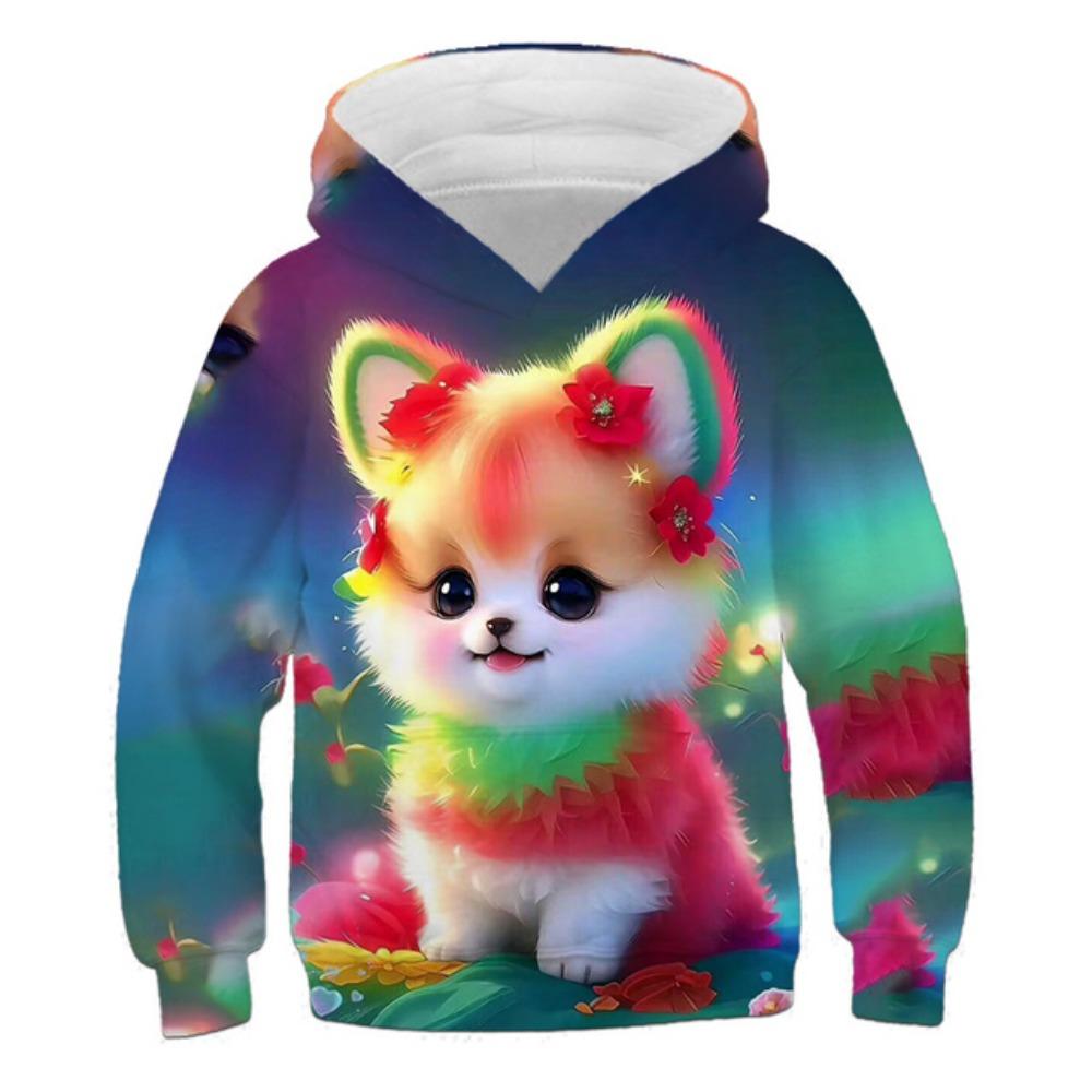 Детская одежда Толстовки с капюшоном для девочек с длинным рукавом и принтом 3D-кота для детей Весенне-осенняя одежда Повседневная милая одежда для девочек на открытом воздухе Топы