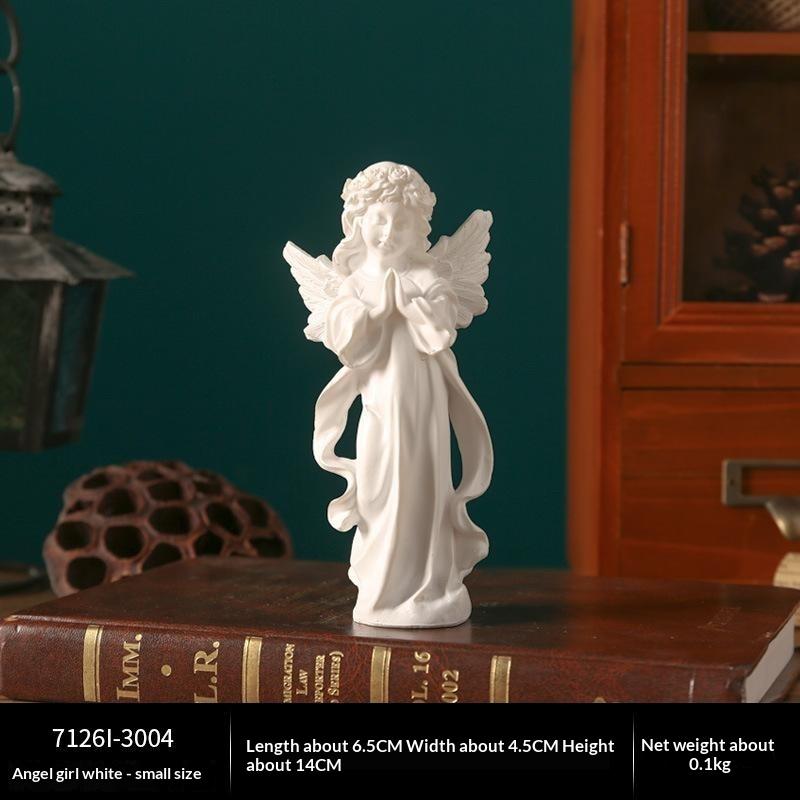 White Resin Praying Angel Figurine with Wings Floral Crown Elegant Desktop Shelf Ornament for Home Living Room Decor