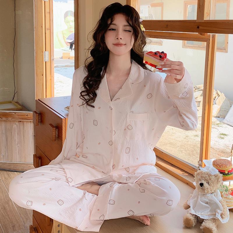 1011 new ice silk pajamas women's fairy style long-sleeved trousers cartoon cute loungewear suit can be worn outside