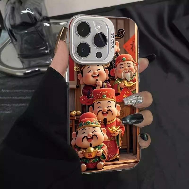 Милый чехол для телефона с китайским Богом Богатства и Удачи для iPhone 17 16 Pro Max 17e 16e 15 14 13 12 11 8 7 SE 2020 Ударопрочный чехол