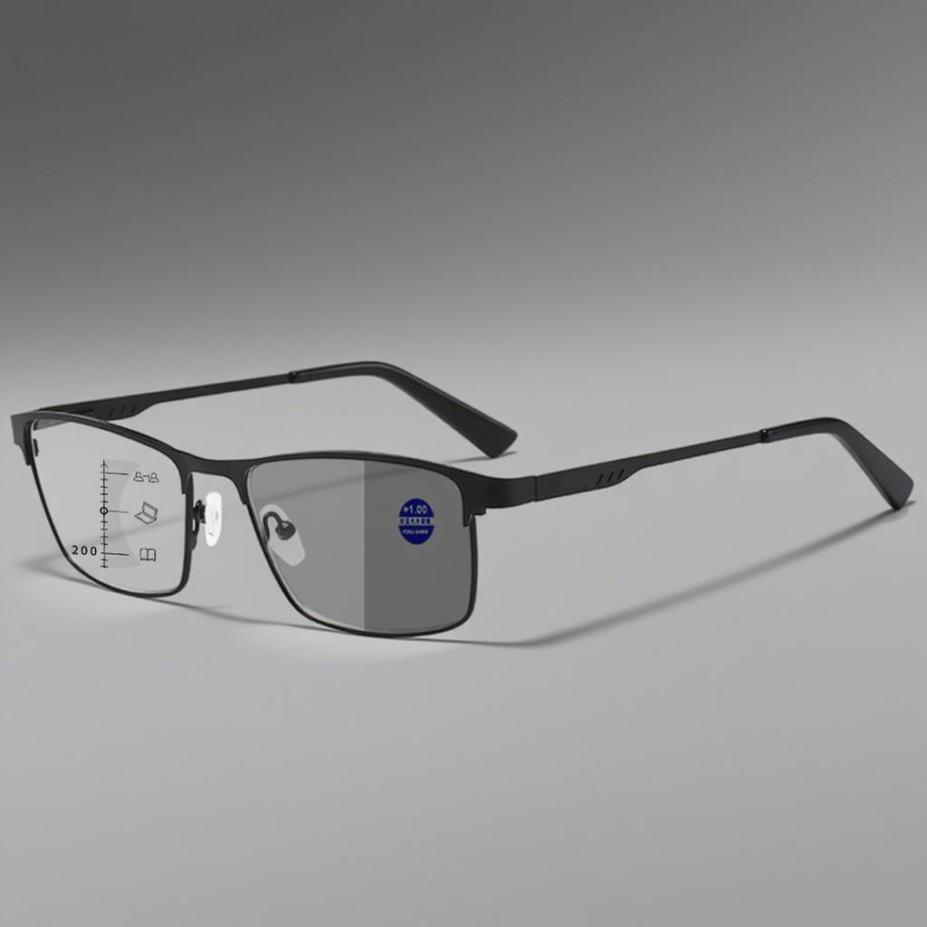 Pochromic Multifocal Reading Glasses for Men Vintage Business Style Square Frame Presbyopia Trnedy UV400 Far Sight Eyeglasses