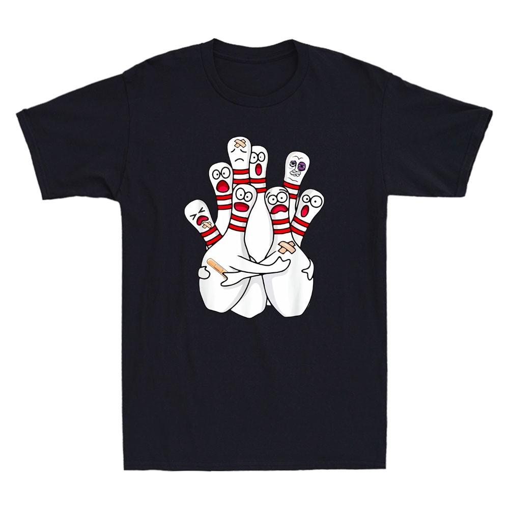 Cartoon Bowling Scared Bowling Pins Meme Funny Sport Bowler Gift Men's T-Shirt