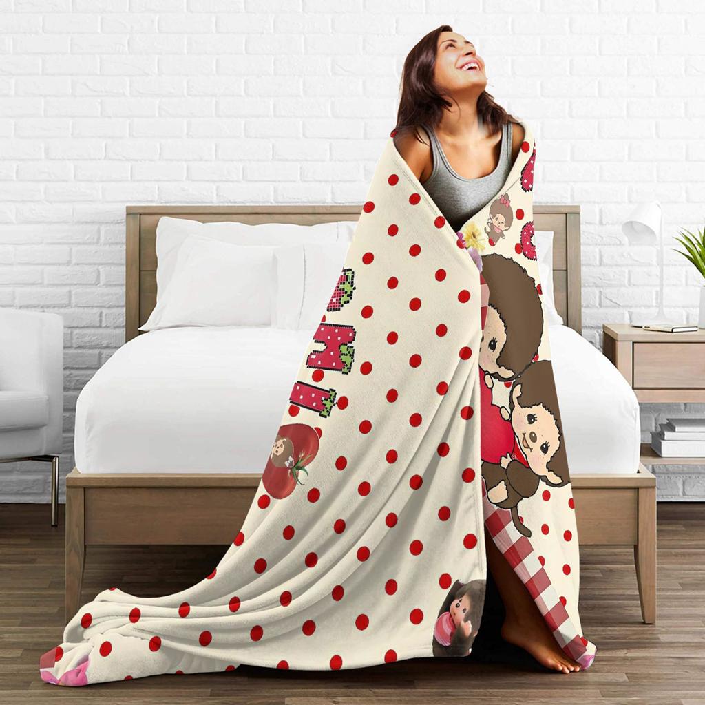Super Warm Blankets Kids Adult Picnic Cute Monchichis Throw Blanket Flannel Bedspread For Couch Chair Sofa Bed Cover