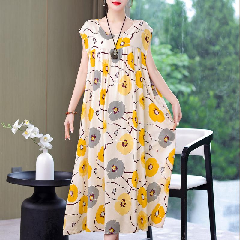 Летнее винтажное платье больших размеров, женские свободные повседневные элегантные длинные платья без рукавов большого размера
