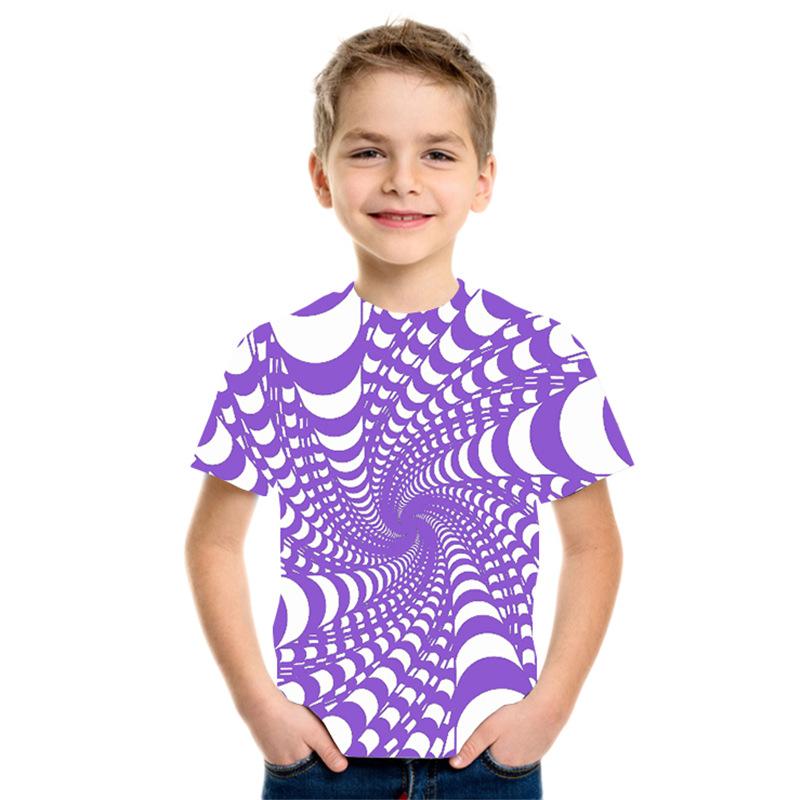 Summer Round Neck 3D Geometric Pattern Printed Top Fashionable Casual Short Sleeved Children's Boy T-shirts