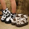 Fashion Thick Sole Fluffy Snow Boots Women Vintage Printed Thicken Plush Winter Ankle Boots Woman Non Slip Platform Cotton Padded Shoes