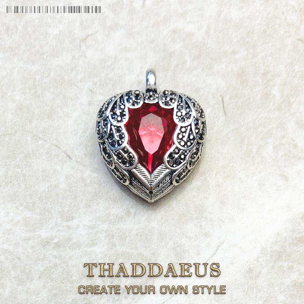 Pendant Wings Red Heart, New 925 Silver Jewelry Europe Romantic Crystal Gift For Woman