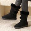 Women's Snow Boots Warm Boots Flat Bottomed Mid Tube Bow Decoration Warm and Comfortable for Outdoor Boots