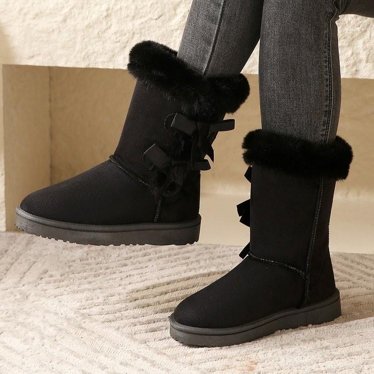 Women's Snow Boots Warm Boots Flat Bottomed Mid Tube Bow Decoration Warm and Comfortable for Outdoor Boots