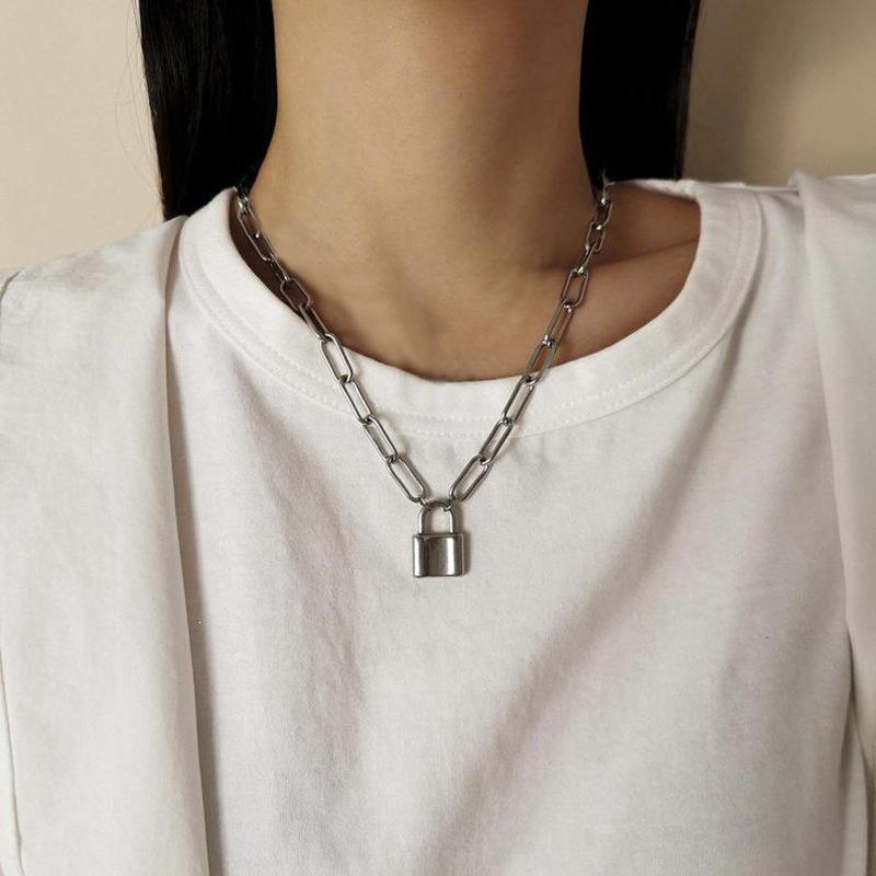 European & American Street Fashion Hip Hop Lock Pendant Necklace - Punk Style Thick Chain for Women