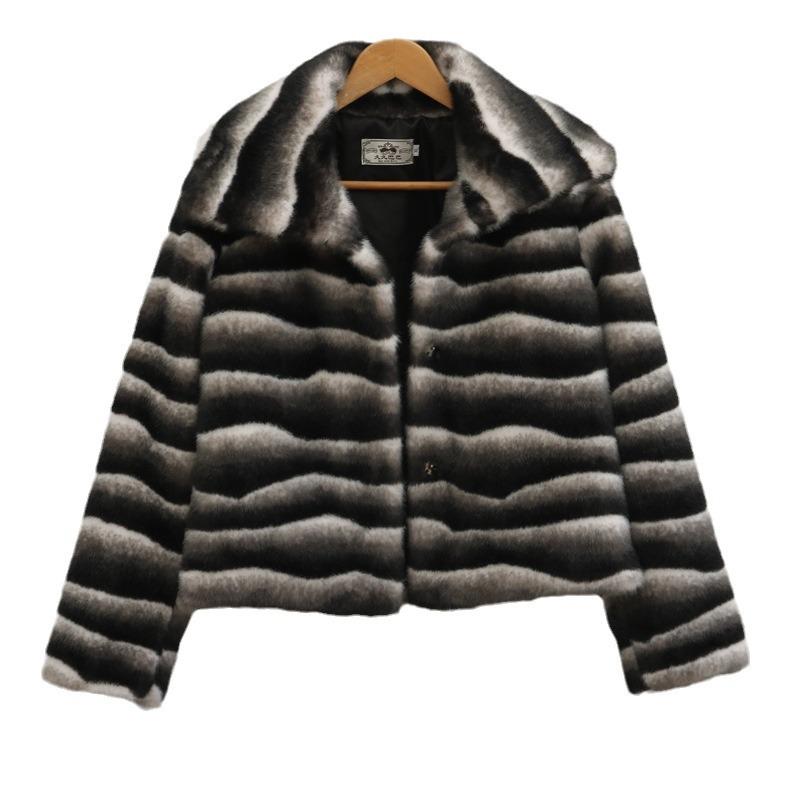 Women's Fur Jacket Casual Autumn and Winter New Zebra Pattern Imitation Mink Hair Lapel Short Coat Thickened Large Size