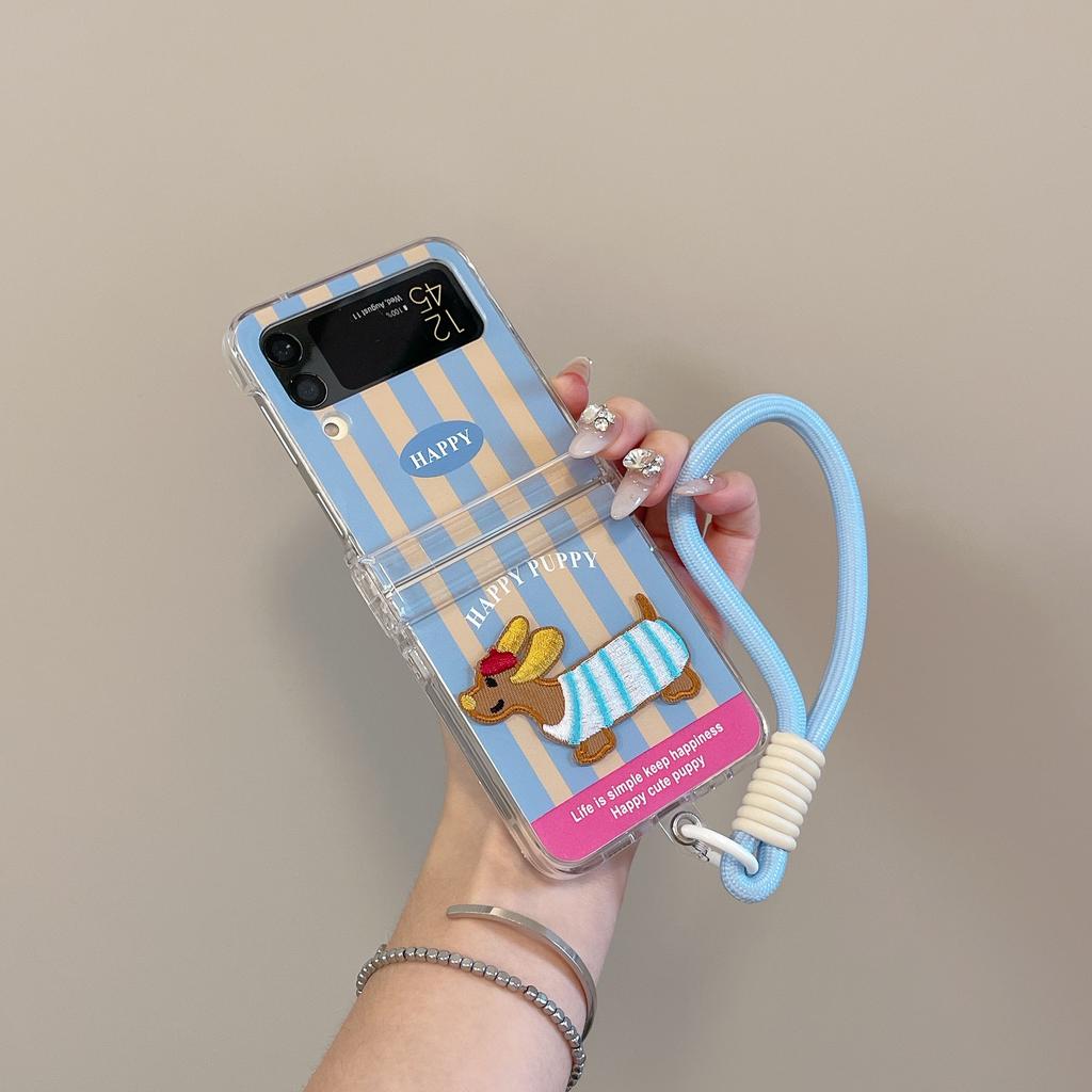 Новый складной чехол для телефона с вышитым рисунком таксы для Galaxy Z Flip 3 4 5 6 милый чехол для телефона для девочек