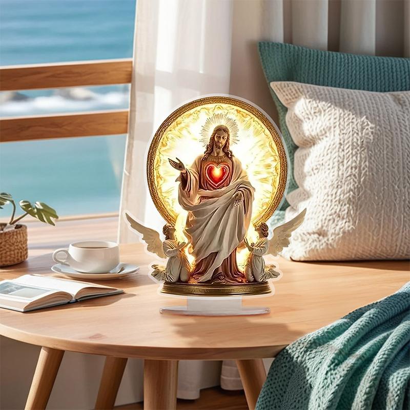 Святейшее Сердце Иисуса Ангел с Основанием Акрил Традиционное Религиозное Искусство Настольный