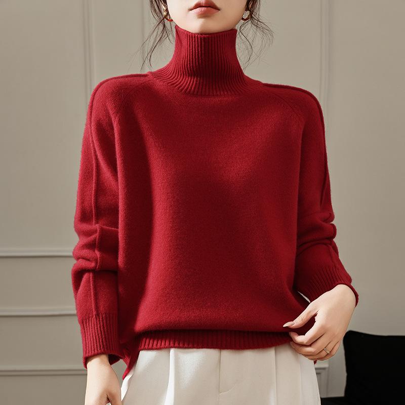 Autumn And Winter New European Turtleneck Wool Sweater Women'S Thickened Loose Lazy Wind Sweater Solid Color Large Size Knitted Bottoming Shirt