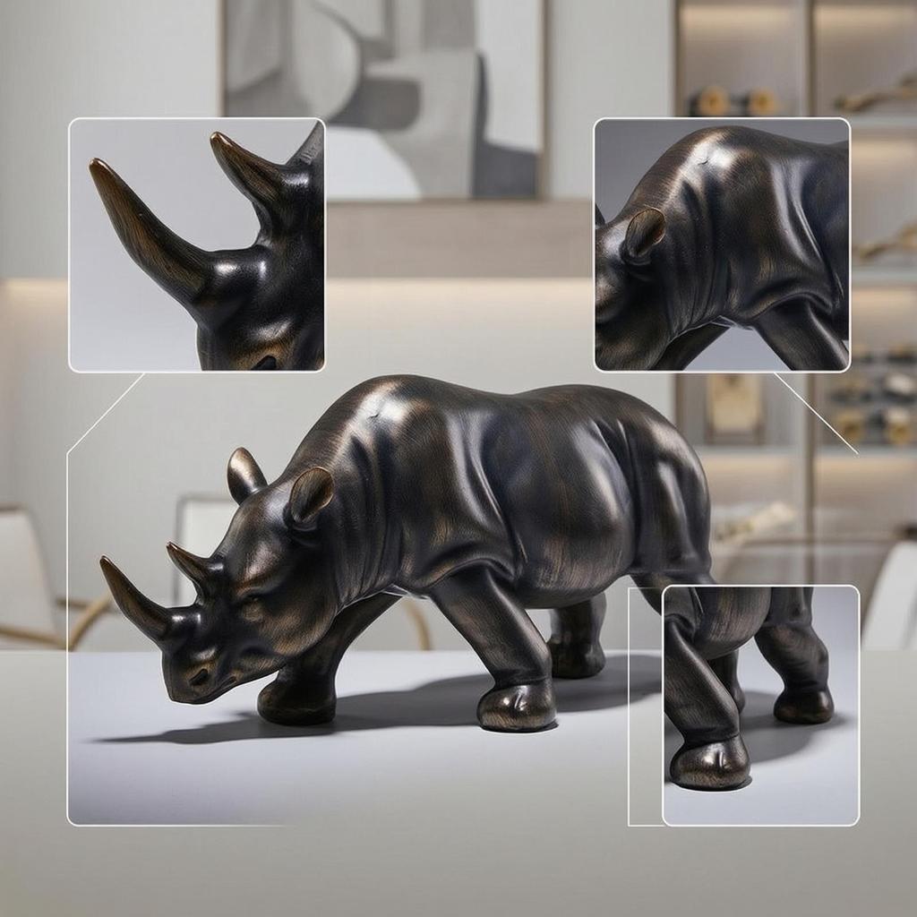 Rhinoceros Figurine Modern Rhino Unique for Display Cabinet, Collectors
