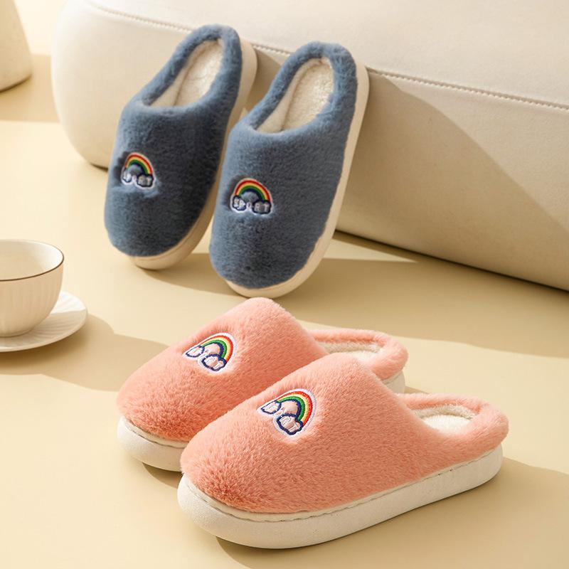 Модные зимние тапочки с героями мультфильмов, модная корейская версия для мужчин, женщин, пар, радужная домашняя обувь на толстой подошве из хлопка с противоскользящей подошвой, повседневная обувь
