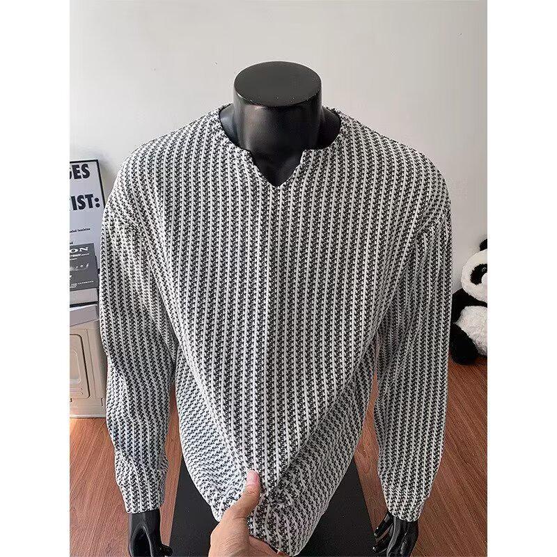 Унисекс худи-henley с узором "елочка": Осенний длинный рукав в клетку "гусиная лапка"