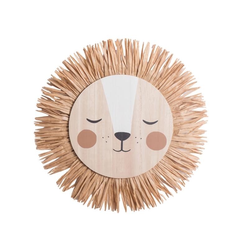 Cartoon Lions Hangings Decorations Creative Animal Head Ornament Handwovens Raffias Wall Decors for Farmhouses Bedroom Home
