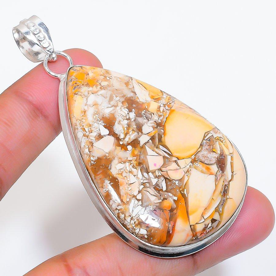 Natural Brecciated Mookaite 925 Sterling Silver Jewelry Pendant 2.76" AP-16572