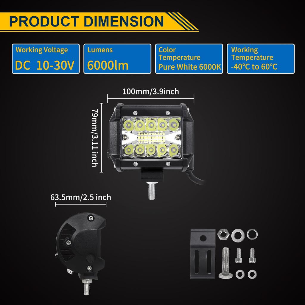 60 Вт светодиодный рабочий свет 12 В 24 В светодиодный рабочий свет узкий угол светодиодный прожектор IP67 водонепроницаемый 6000 К белый вилочный погрузчик наружное освещение (2)штук