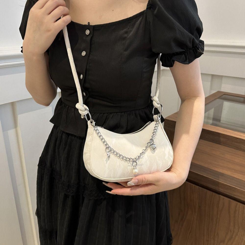 Metal Chain Simple Crossbody Bag Korean Style Shoulder Bag Portable Hobos Handbag  Shopping