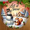 Rustic Christmas Wooden Sign with Adorable Snowman & Squirrel Pattern - Navidad Round Sign for Front Door, Wall Hanging Decor