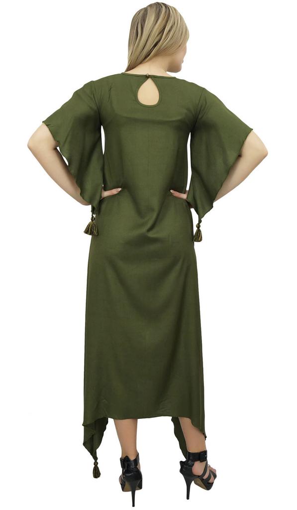 Bimba Women's Sleeve Black Asymmetrical Hem Maxi Dress with Scarf-14