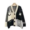 Autumn and Winter Women's Sweater Stars Heavy Splicing Color Collision Soft Knitted Cardigan Lazy Wind Sweater