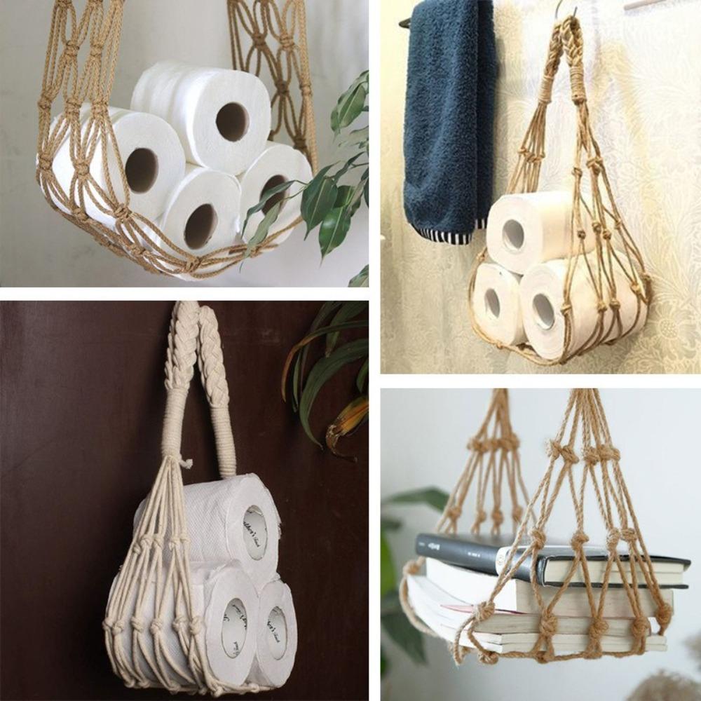 Hanging Toilet Paper Towel Holders Nordic Style Roll Storage Net Bag Tissue Stand Hotel