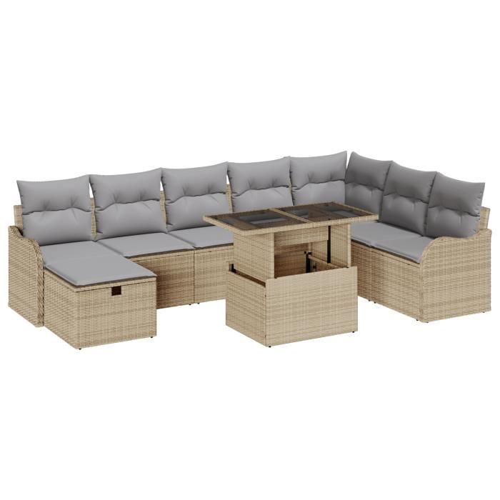 VidaXL 9-Piece Garden Sofa Set with Cushions Beige Poly Rattan 3359737
