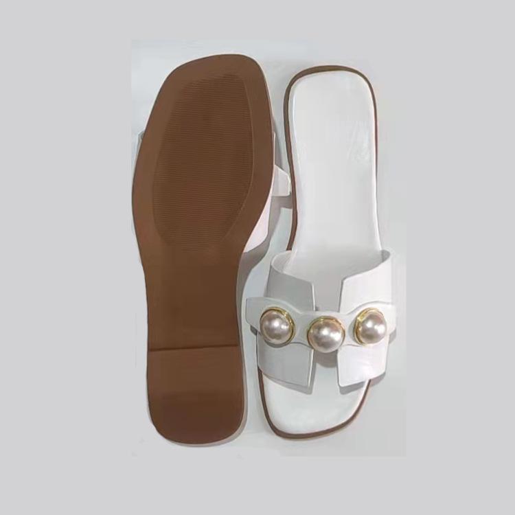 Женские тапочки Pearl Flat Slippers 2023 года — легкие пляжные сандалии на низком каблуке