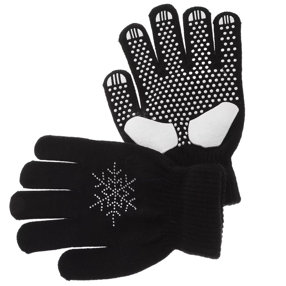Rhinestone Figure Skating Gloves Palm Protection Kids Skating Mittens Winter Sports