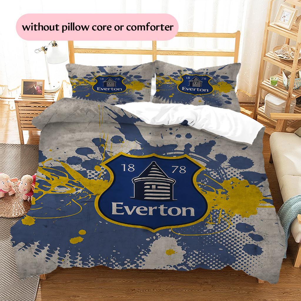 Everton F.C Pattern Bedding Quilt Set Home Decoration Gift (1 * duvet cover + 2 * pillowcase without core)