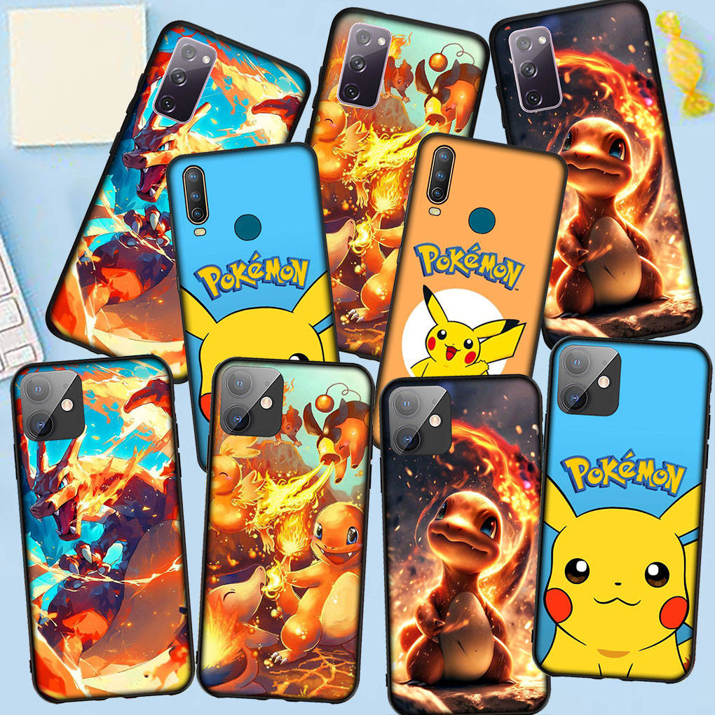 Чехол для телефона Samsung Galaxy S23 S24 iPhone 16 15 14 Xiaomi Redmi Note 13 12 11 Plus 10 Pro Max OPPO Huawei Anime Pikachu Pokemon GO Charmander Cover