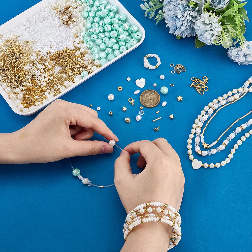 1set DIY Bracelet Kits including Alloy Lobster Claw Clasps Elastic Crystal Thread Iron Bead Tips Acrylic Beads Seed Beads Brass Beads