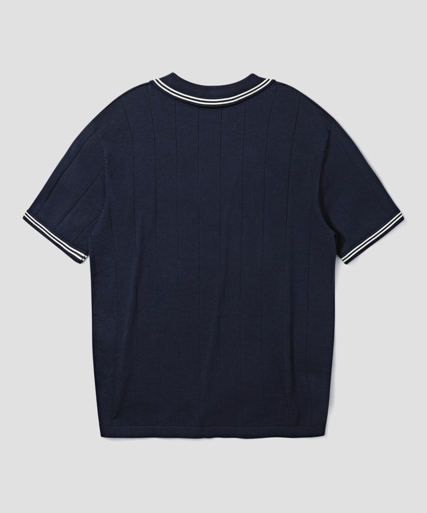 AGOD V-Neck Collared Short-Sleeve Knit Shirt [Navy]