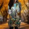New In Autumn Elk Deer Print Plus Size Dress Women O'neck Long Sleeves Casual Pocket Dresses