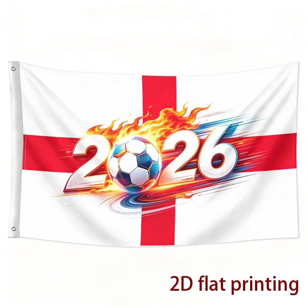 2D Flat - 2D Flat - 2D Flat Red And White Cross And 2026 Football Theme Pattern Flag Single-Sided Printing, Fan Support Flag, Party Flag, Decorative F