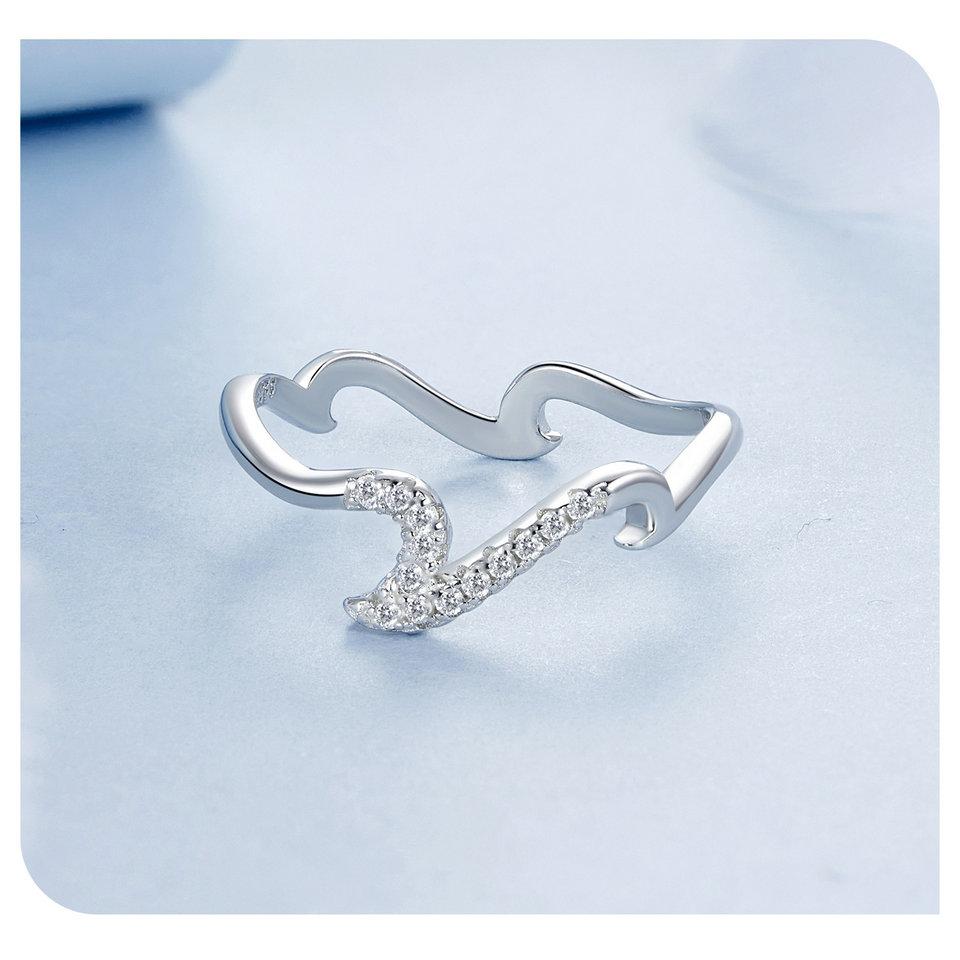 BAMOER 925 стерлингового серебра волна кольцо дизайн Sense модное кольцо позолоченное белое золото для женщин ювелирные изделия подарок