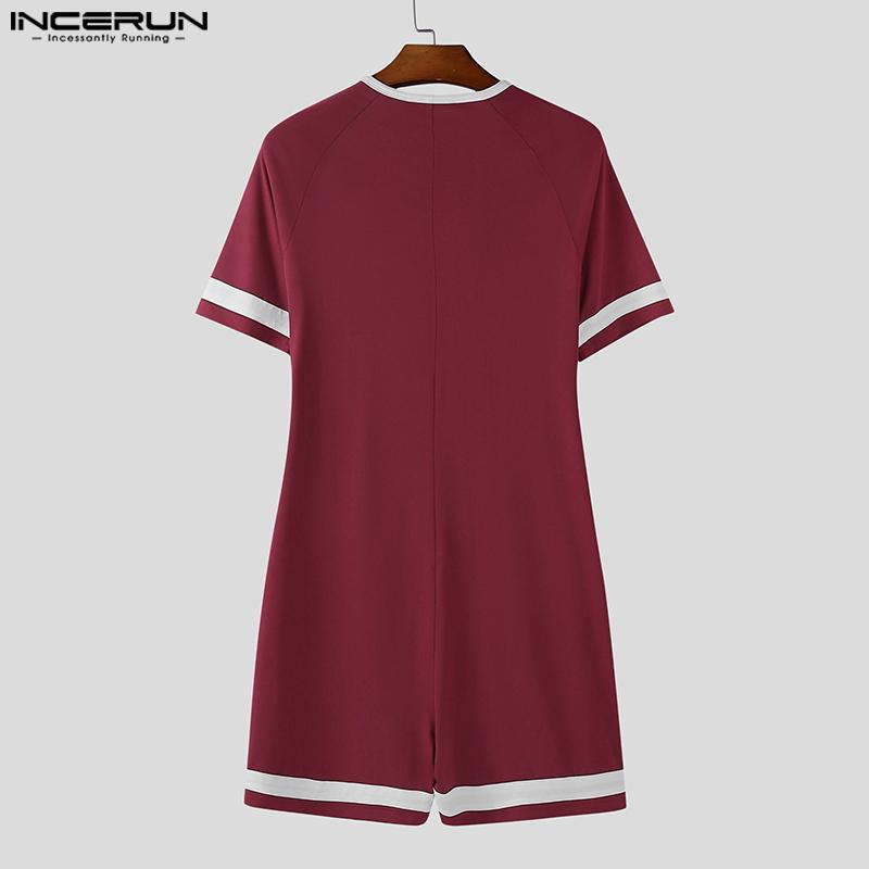 INCERUN Men Short Sleeve Stitching Fitted Jumpsuits Romper Bodysuits Pajamas Home Wear
