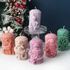 Embossed Santa Candle Silicone Mold Christmas Elk Cylinder Plaster Making Tool Handmade Mold Stripe Column Party Decoration Handmade Gift