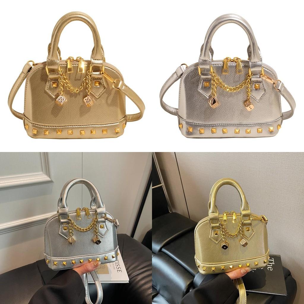 Минималистичная сумка-ракушка для женщин из искусственной кожи с металлическими заклепками, повседневная кроссбоди для весенних нарядов