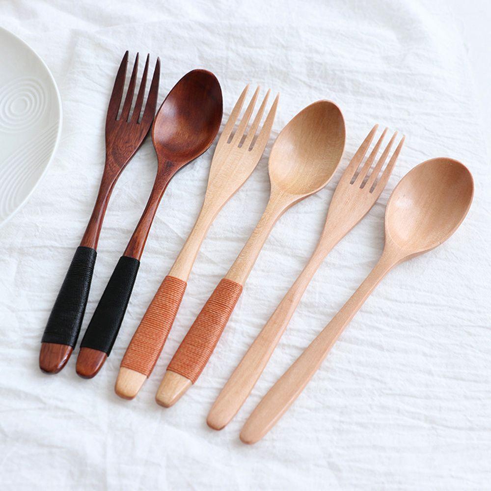 2PCS Natural Cereal Rice Utensil Soups Tableware Spoon Fork Dinnerware Sets