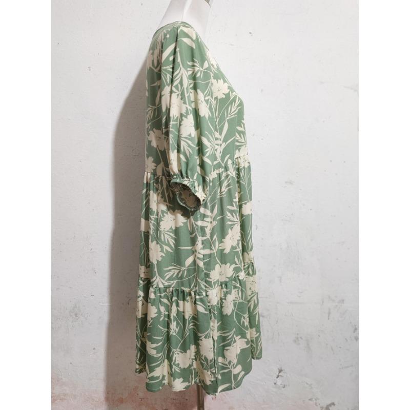 Женское весеннее платье свободного кроя с V-образным вырезом и короткими рукавами