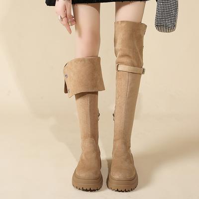 Обувь на толстой подошве Ботфорты выше колена Новая женская обувь Сапоги для похудения Длинные сапоги Сапоги на высоком каблуке для полных ног