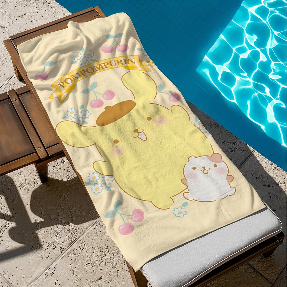 Милое пляжное полотенце PomPomPurin у бассейнаМахровые полотенца из микрофибры для йоги, путешествий, плавания, фитнеса и кемпинга